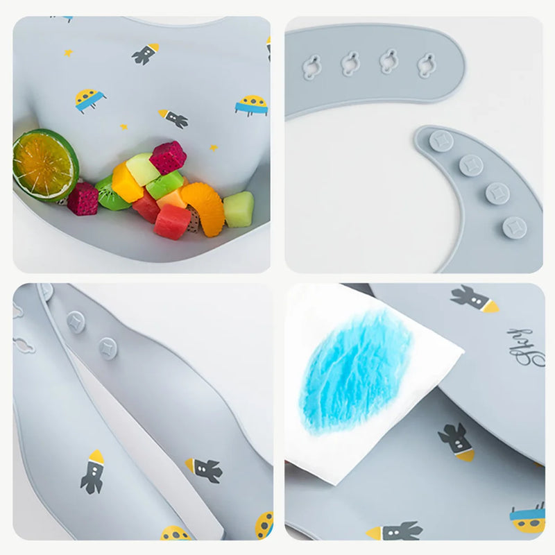 Babador infantil de silicone com bolso coletor